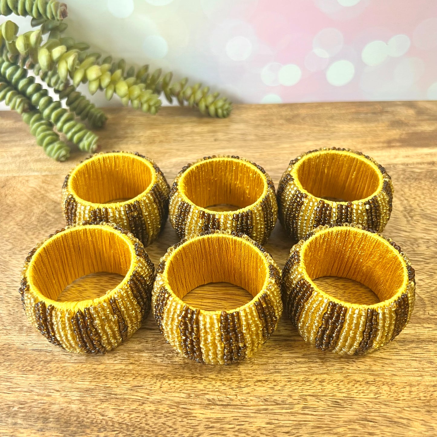 Gold and Brown Seed Beaded Crystal Sphere Holder