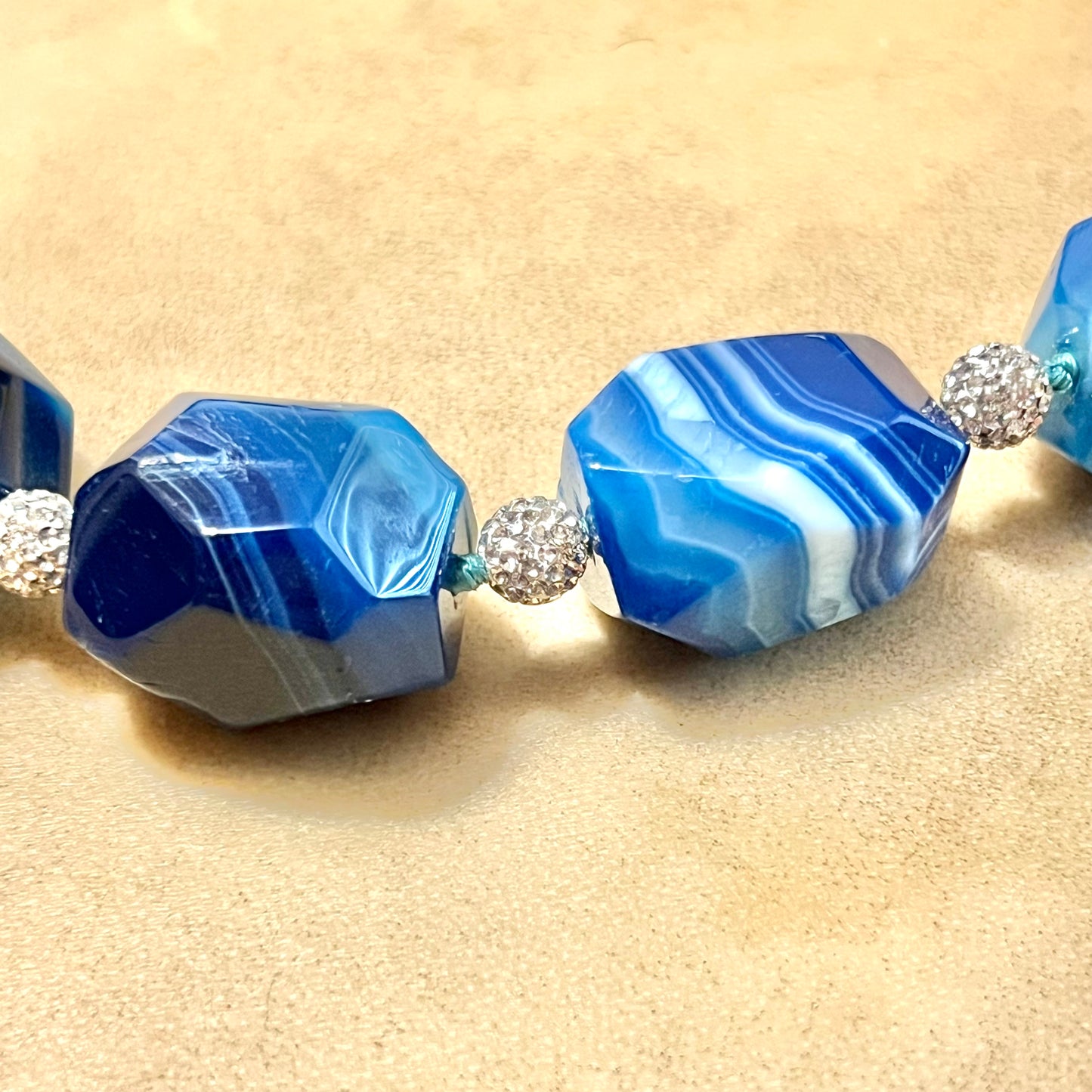 Chunky Blue Agate Vintage Beaded Sterling Silver Necklace