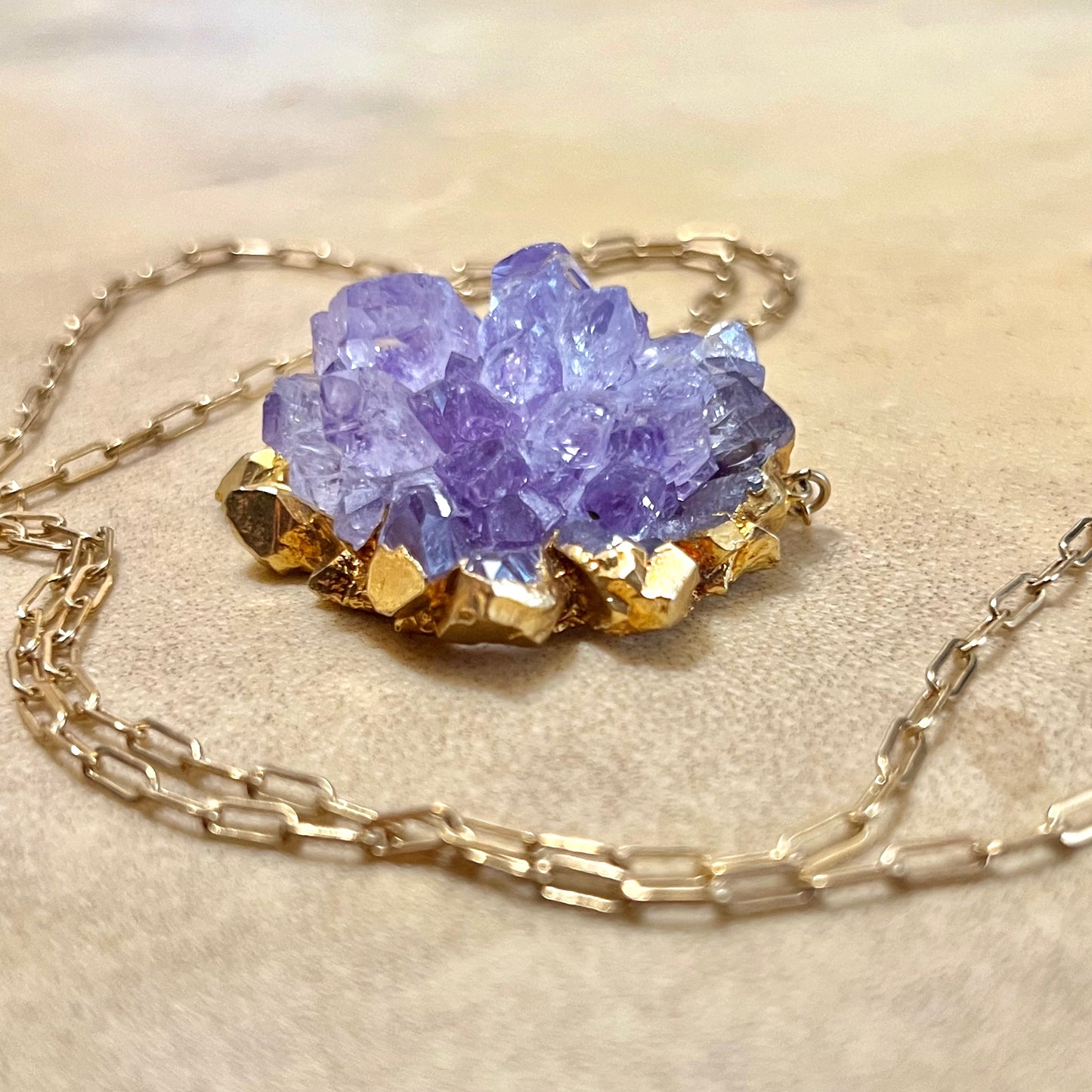 Vintage Amethyst Flower Stalactite Gold Dipped Necklace