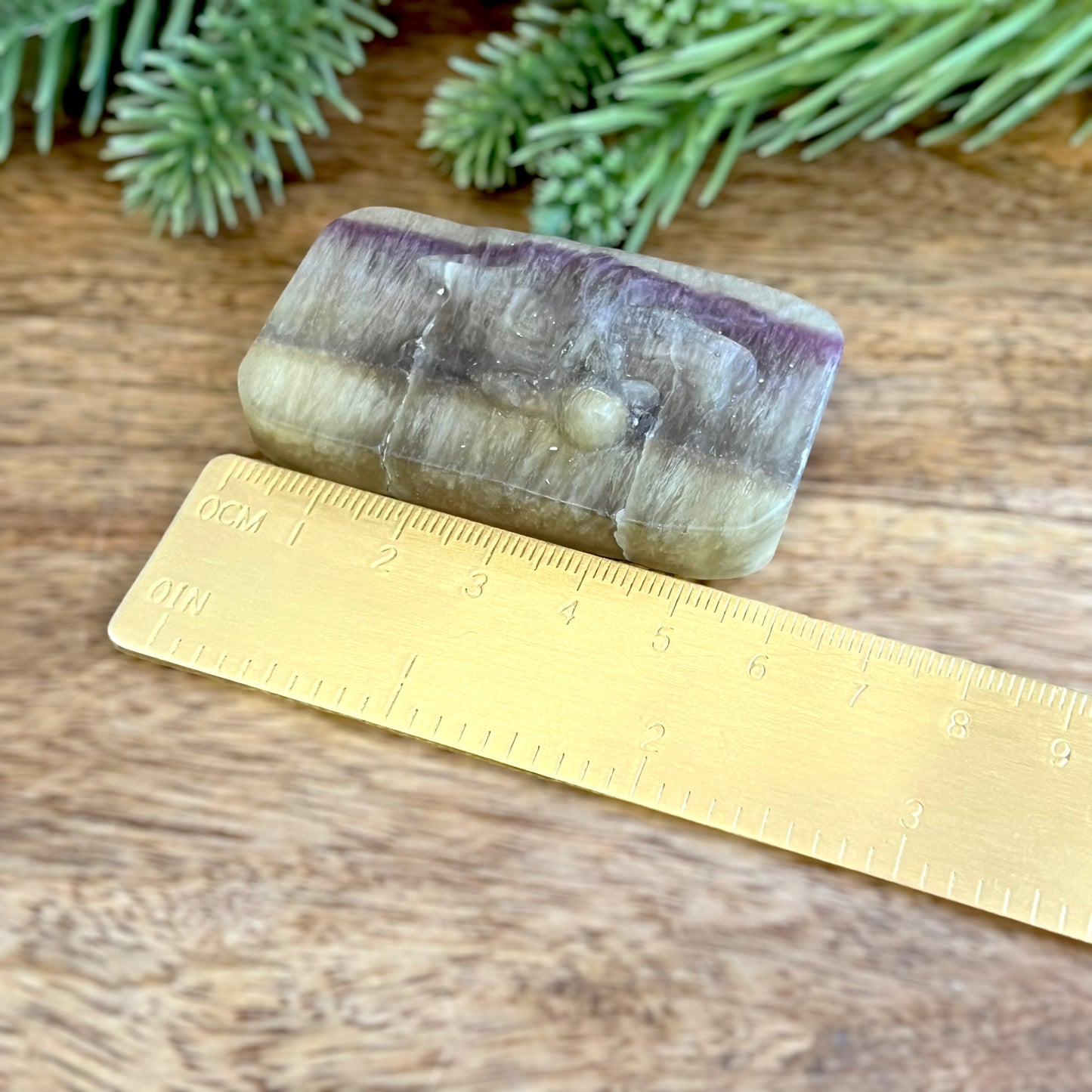 Yellow Fluorite Wolf Rectangle Carved Crystal Cabocho