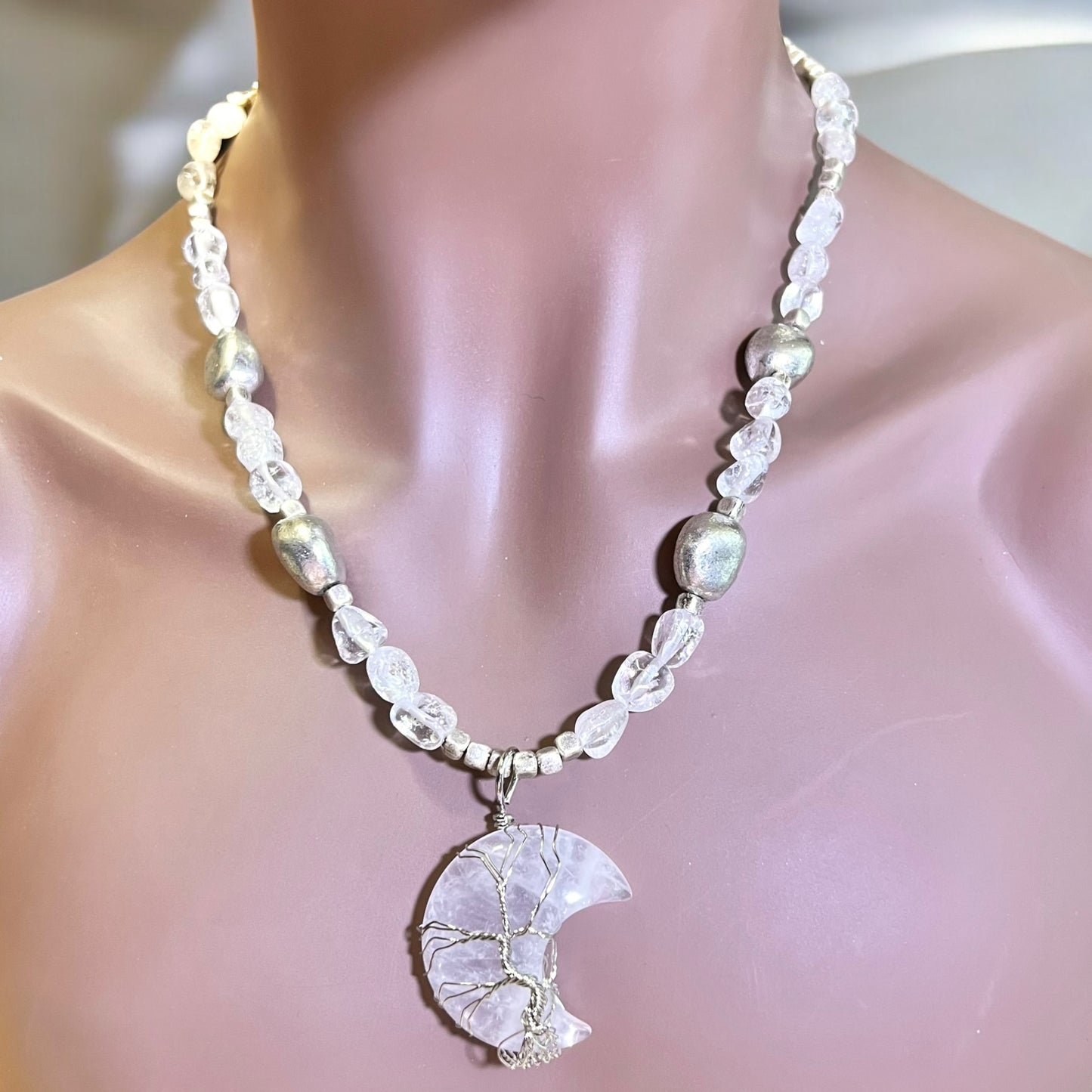 Light Tree of Life Crescent Moon Handmade Necklace