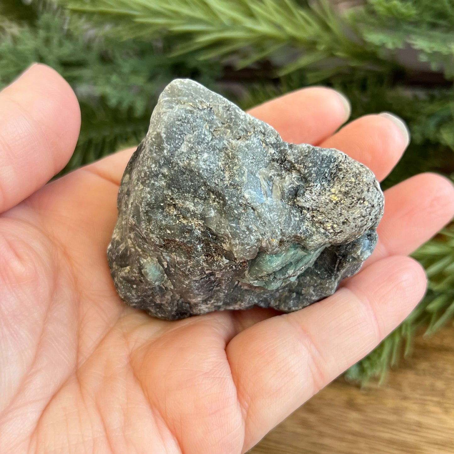 Emerald Raw Crystal in Basalt
