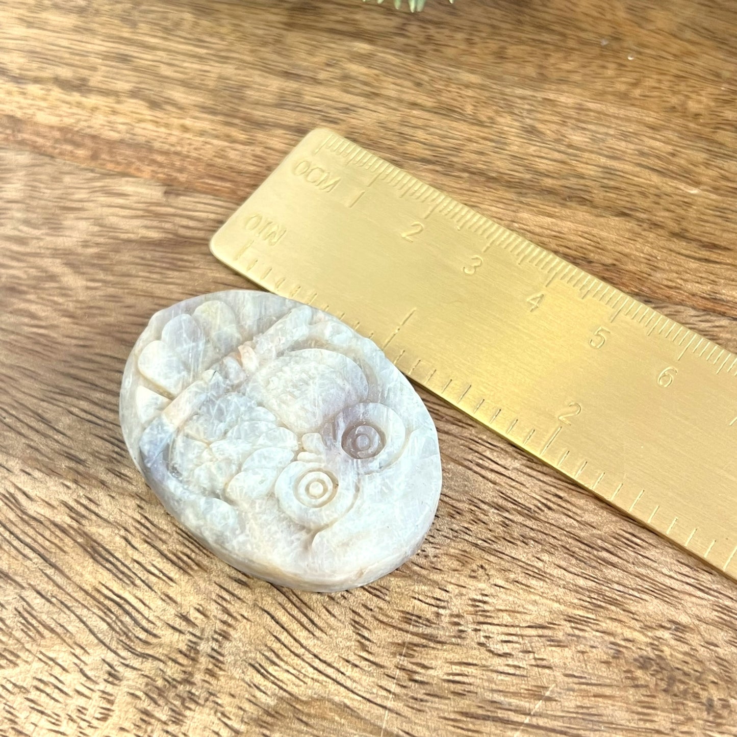 Belomorite Owl Carved Crystal Cabochon