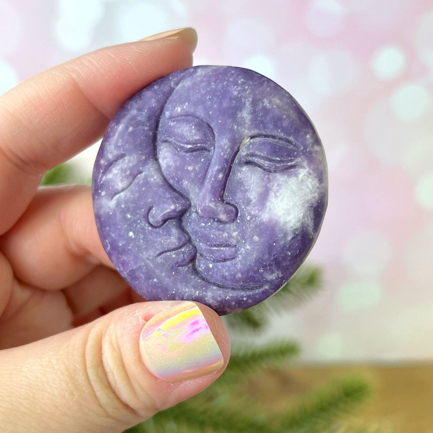 Lepidolite Sun & Moon Carved Crystal Cabochon