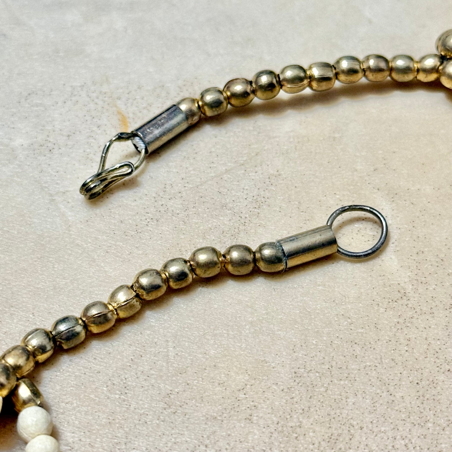 Vintage Bovine Bone & Brass Multi Strand Beaded Necklace