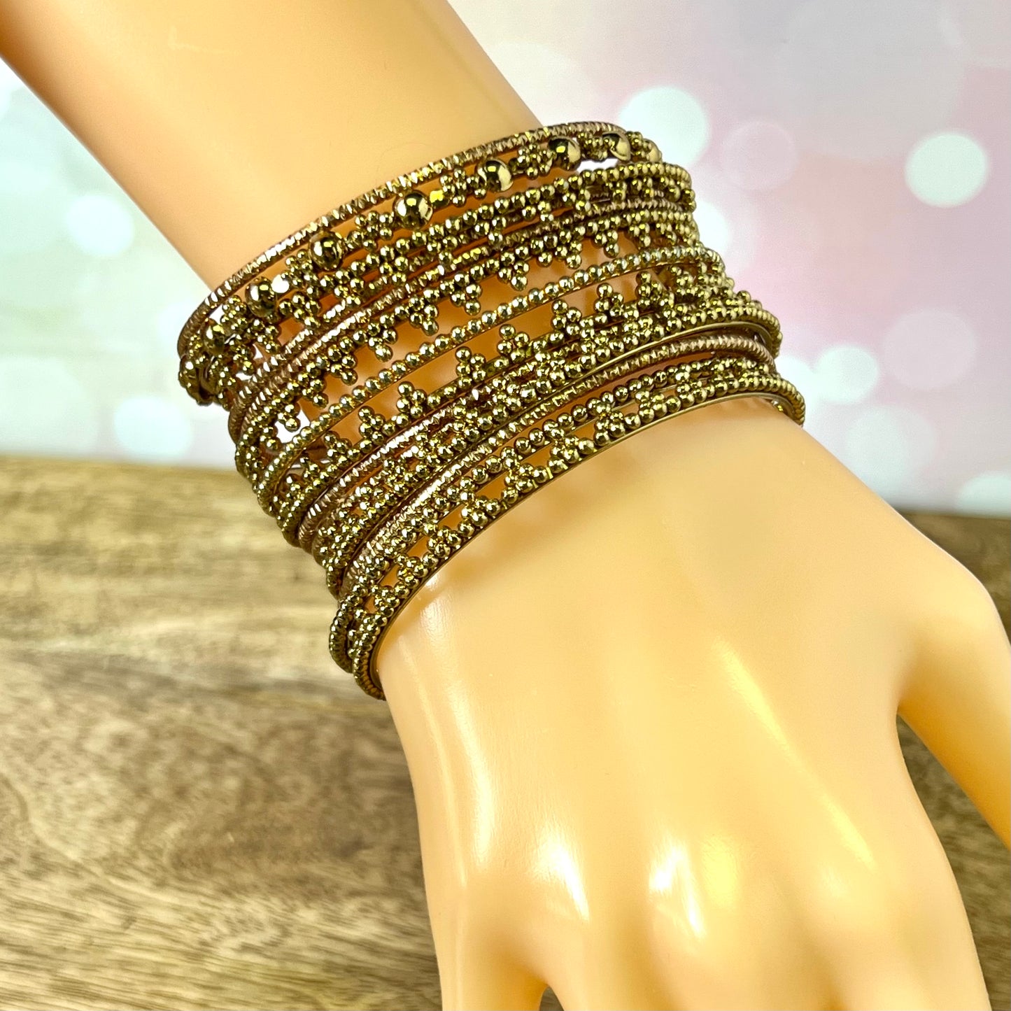 Vintage Textured Gold Tone Bracelet Stack of 15 Bangles