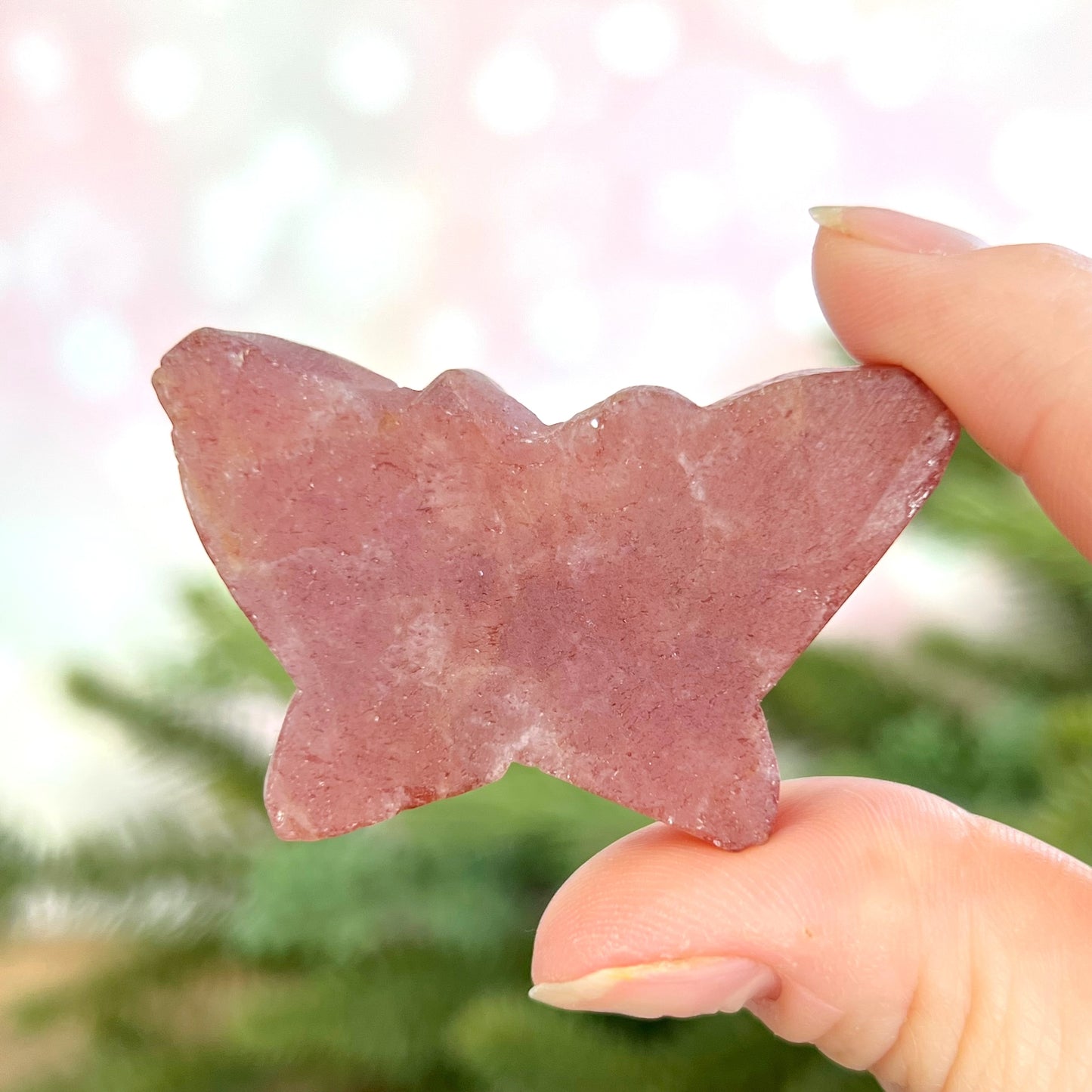Strawberry Quartz Butterfly Carved Crystal Cabochon