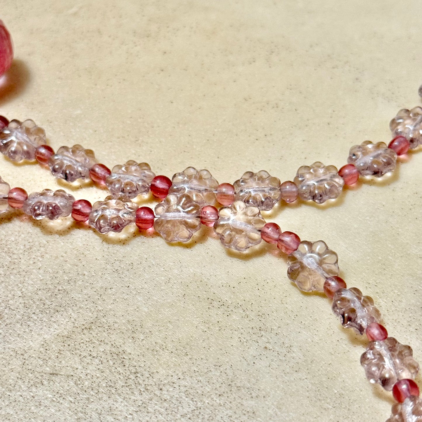 Cherry Quartz and Moonstone Flower Beaded Vintage Necklace