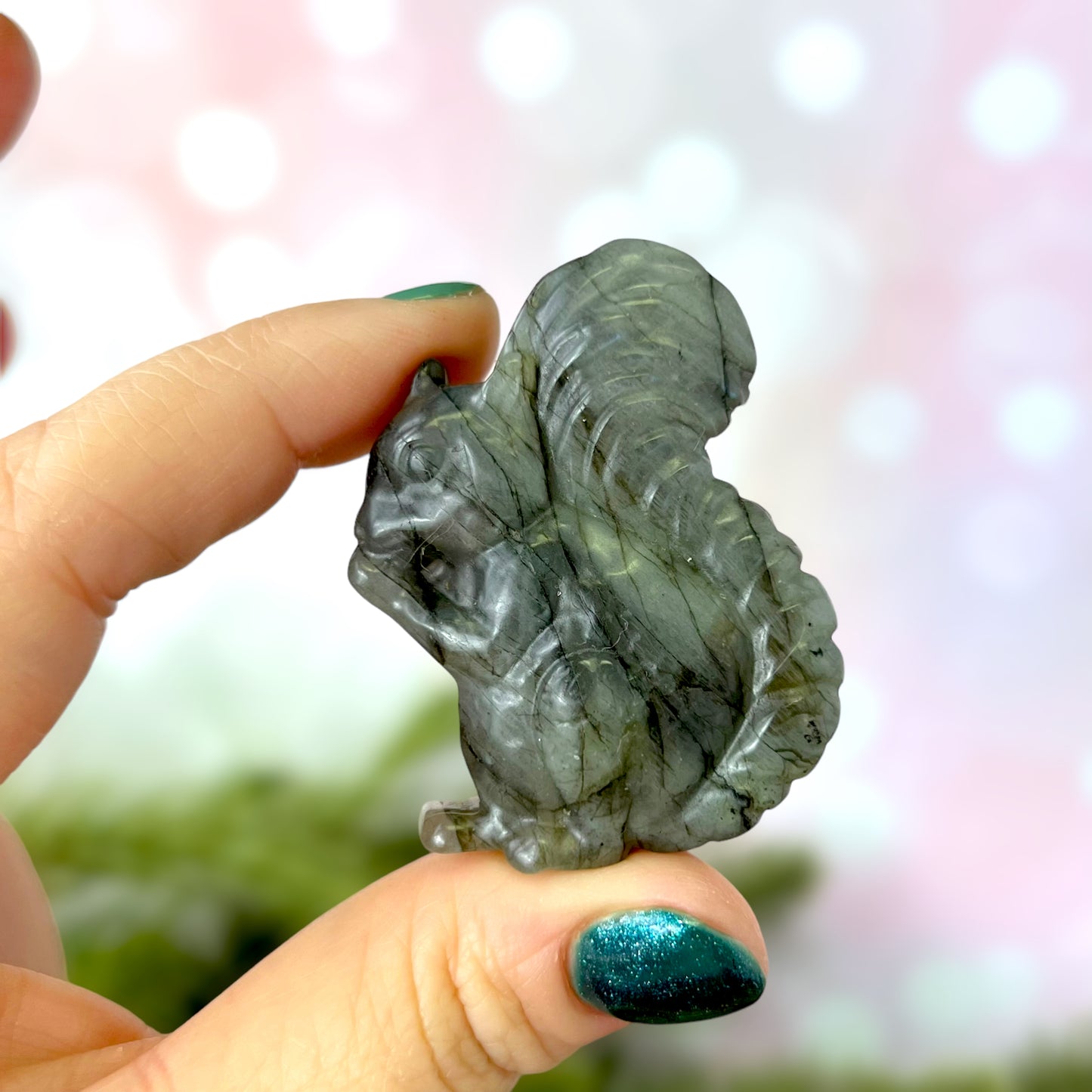 Labradorite Crystal Squirrel Carved Stone Cabochon