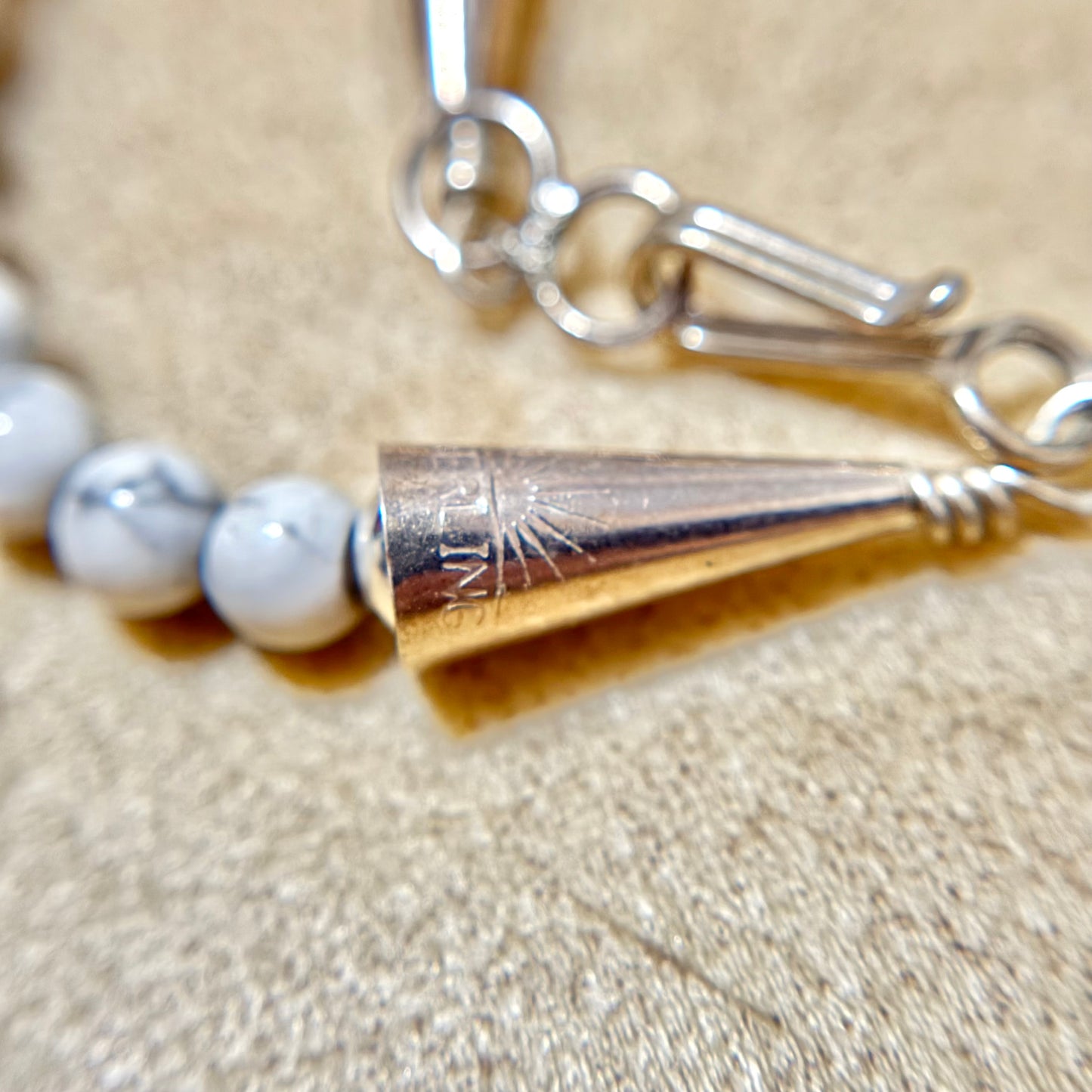 Howlite Fetish Bear Native American Style Vintage Stone Necklace in Sterling Silver