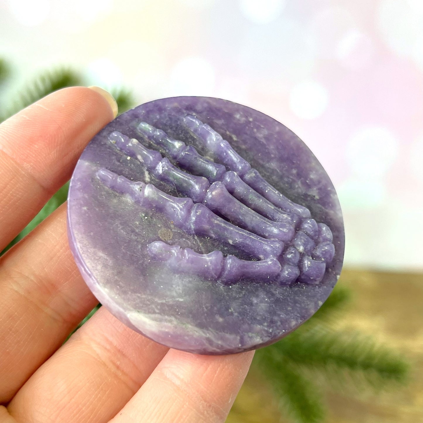 Lepidolite Skeleton Hand Carved Crystal Cabochon