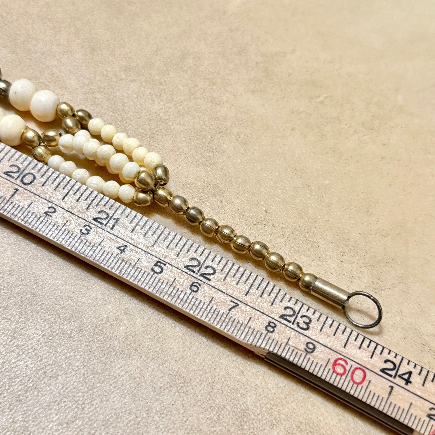 Vintage Bovine Bone & Brass Multi Strand Beaded Necklace