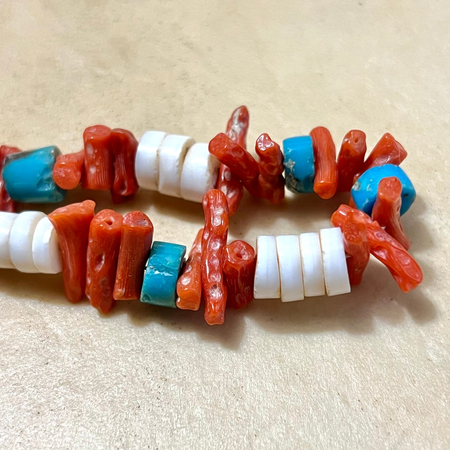 Vintage Native American Style Necklace - Bone, Turquoise, & Coral