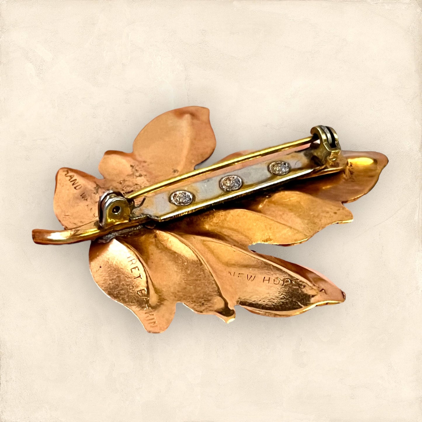 Hand Wrought Vintage Copper Leaf Brooch by Gret Barkin, New Hope Pennsylvania