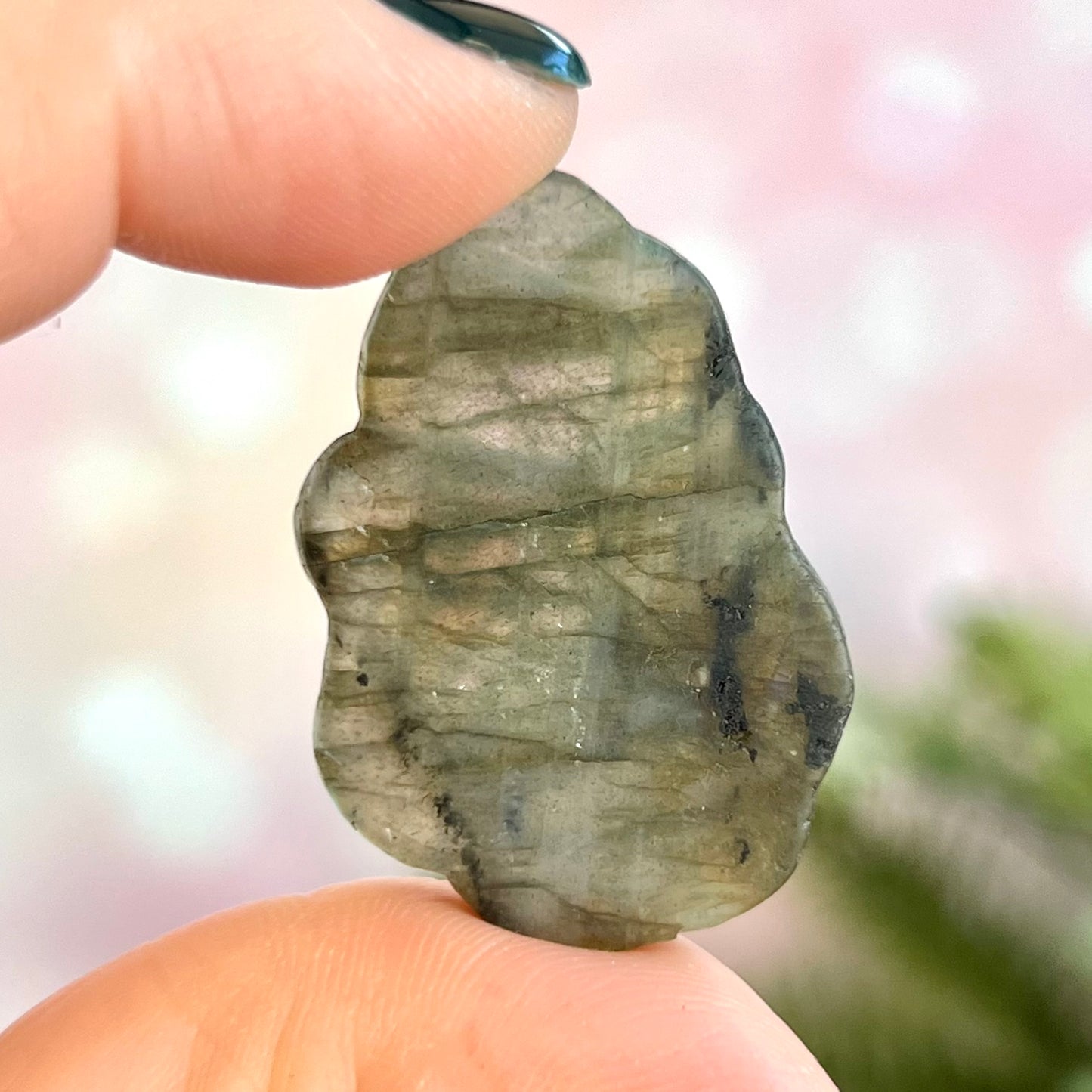 Kitsune Nine Tailed Fox Kit Snuggled Up Labradorite Crystal Carved Cabochon