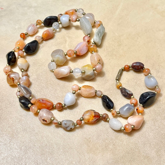 Vintage Beggars Beads Gemstone Necklace - Carnelian, Agate, & Jasper