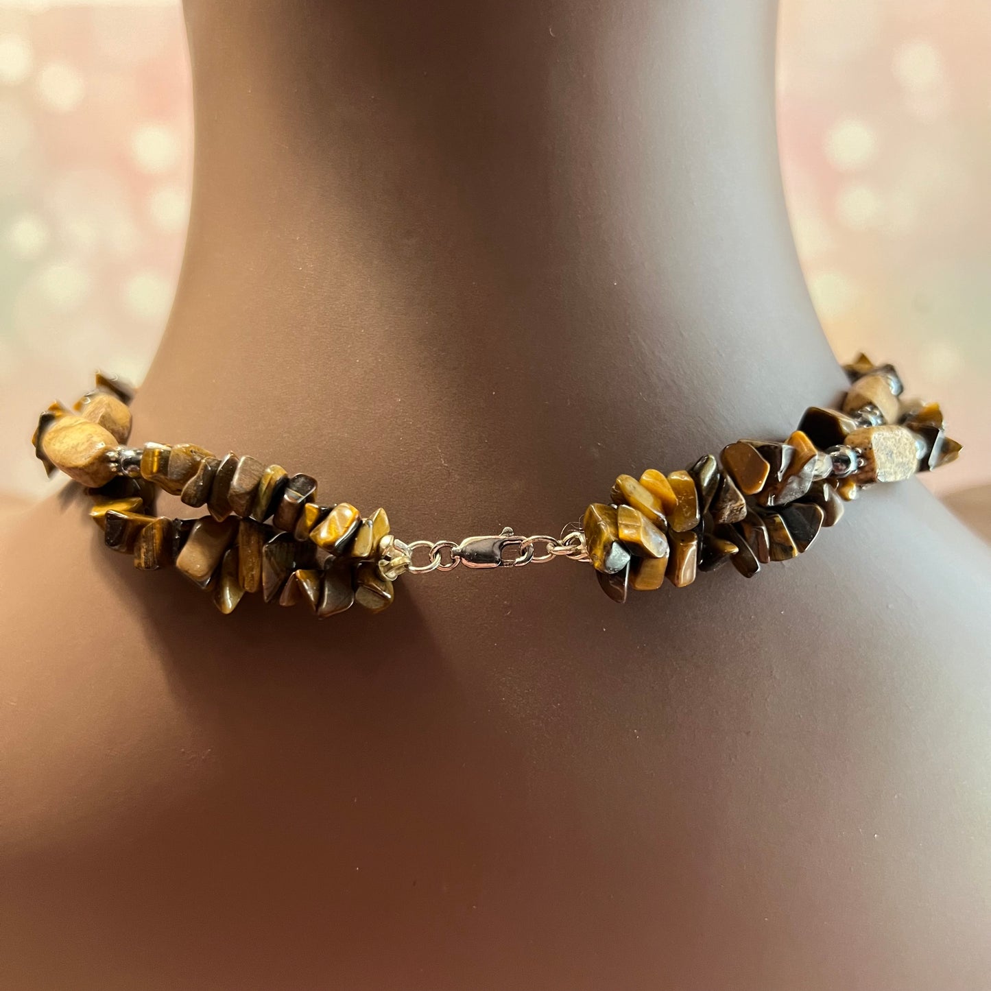 Vintage Chinese Tigers Eye & Picture Jasper Crystal Necklace