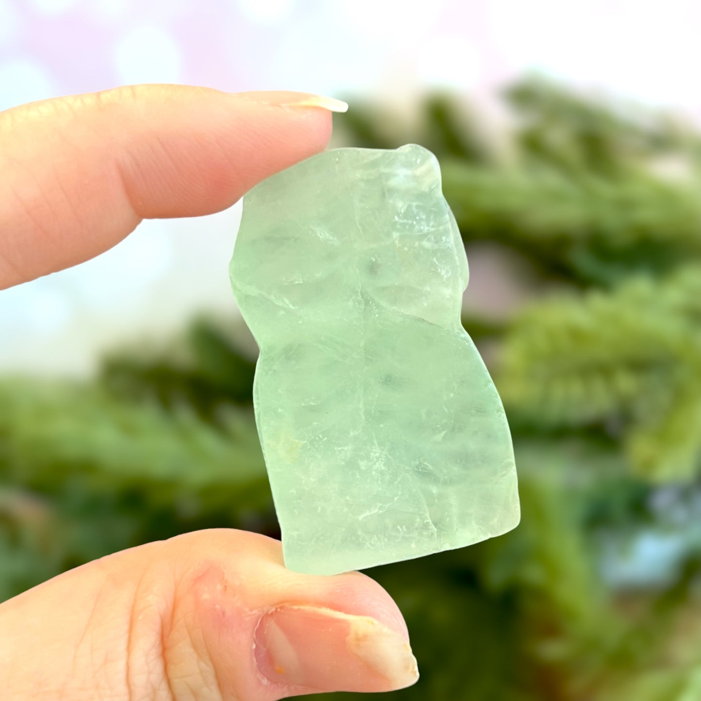 Green Fluorite Owl Carved Gemstone Cabochon Crystal