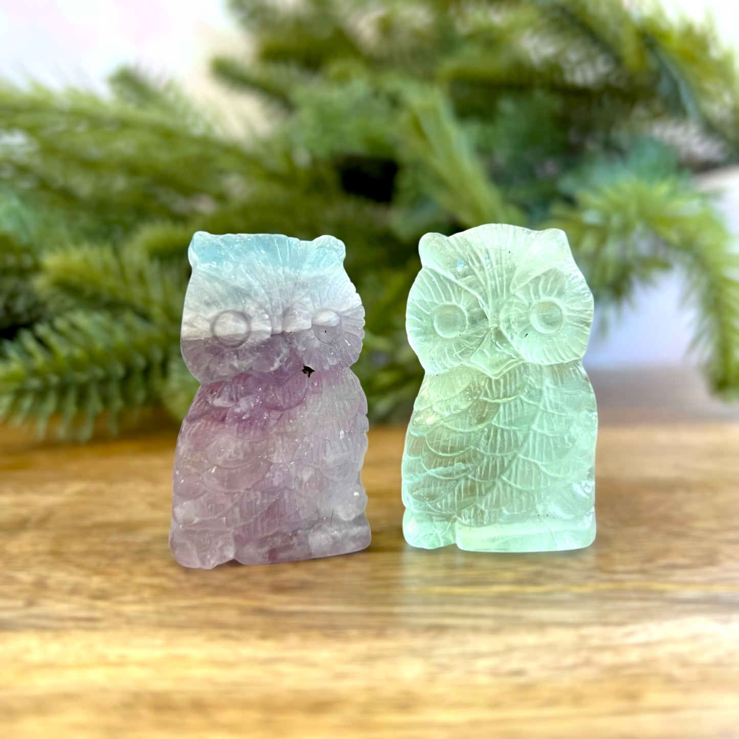 Rainbow Fluorite Owl Crystal Carved Cabochon