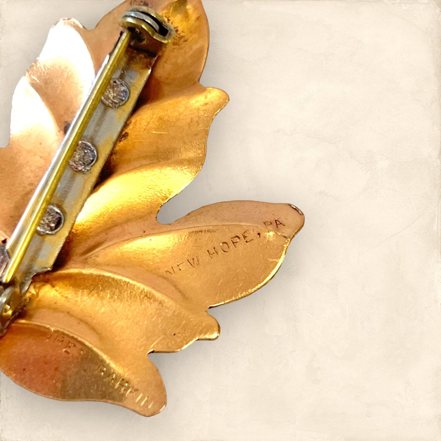 Hand Wrought Vintage Copper Leaf Brooch by Gret Barkin, New Hope Pennsylvania