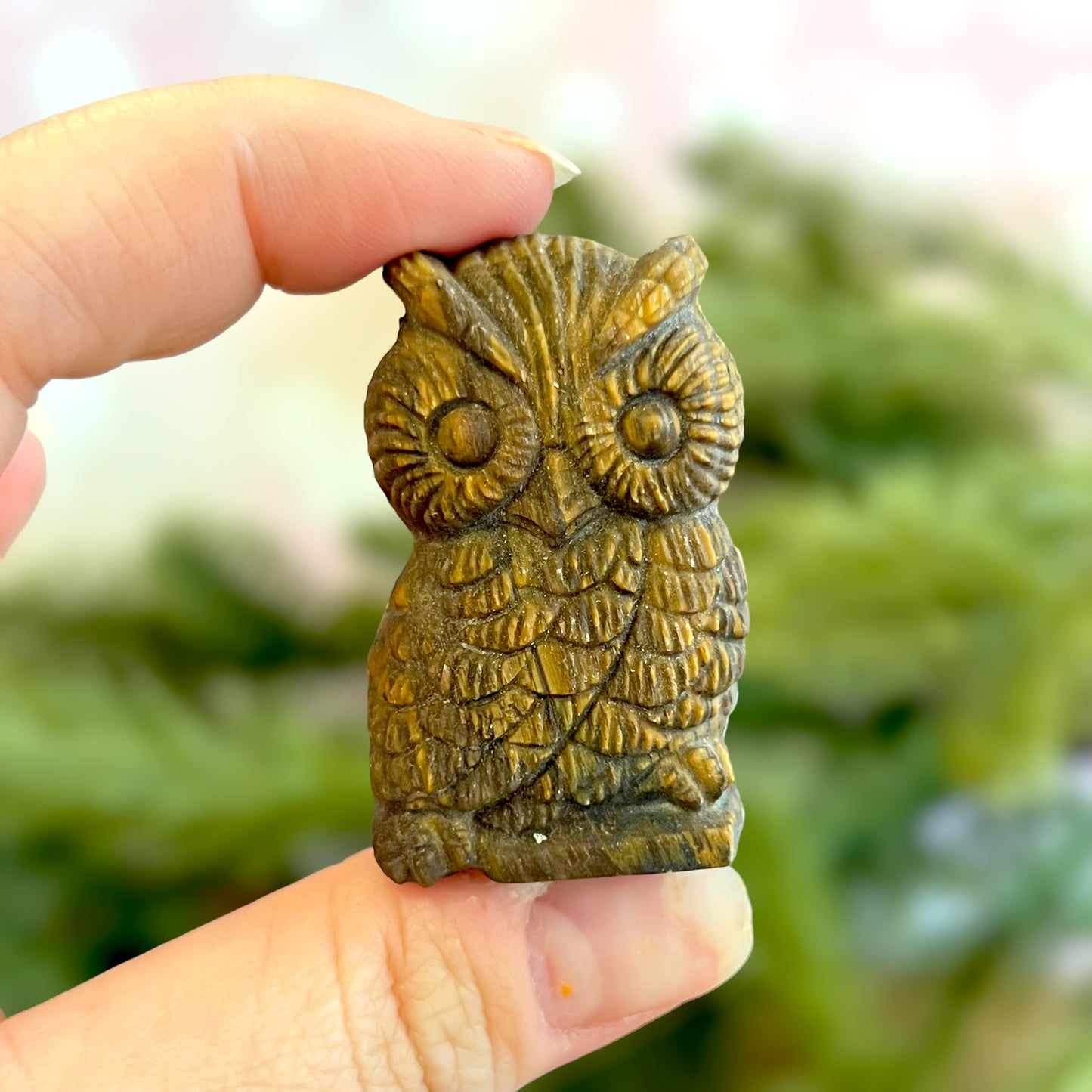 Tigers Eye Owl Crystal Carved Stone Cabochon