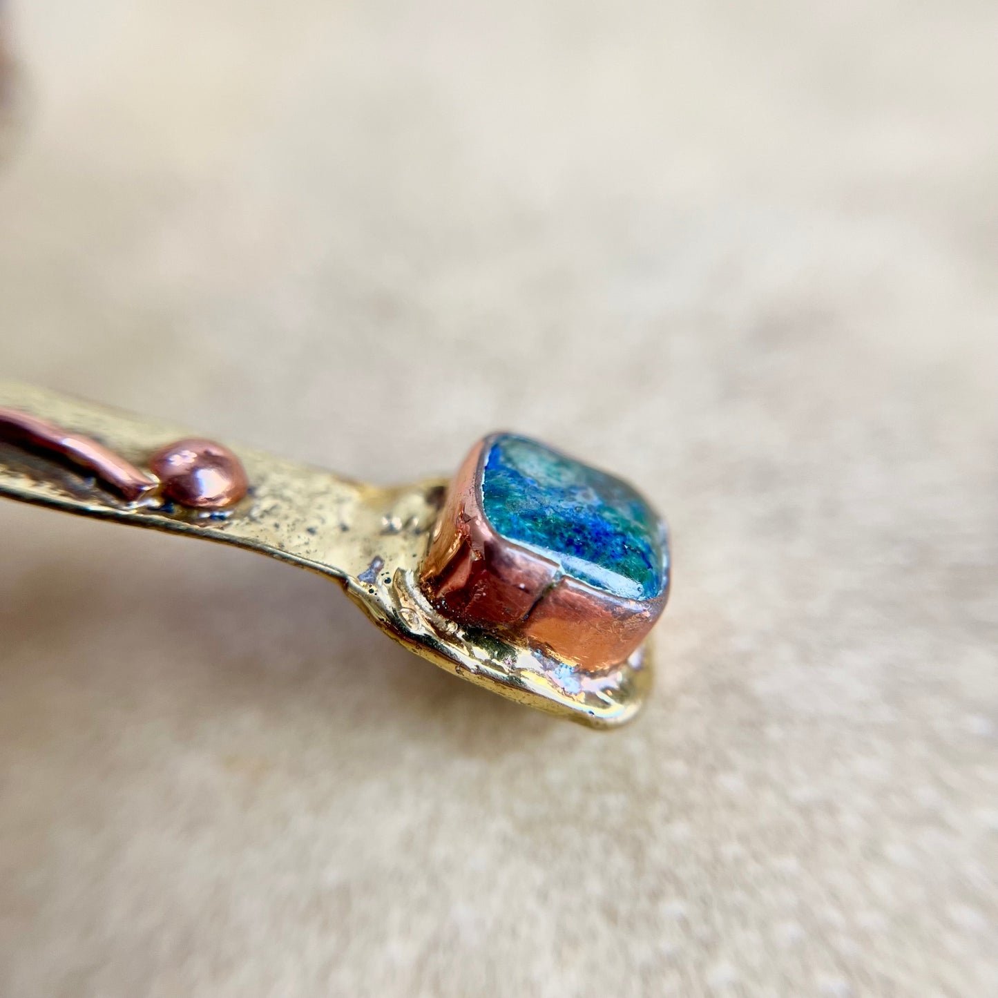 Vintage Brass & Copper Cross Necklace with Azurite & Malachite