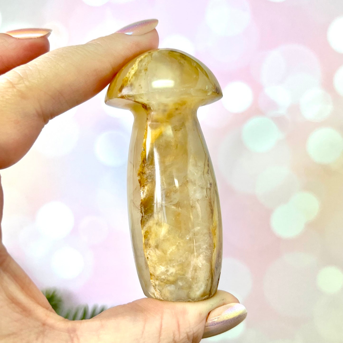 Golden Healer Quartz Crystal Mushroom Carving