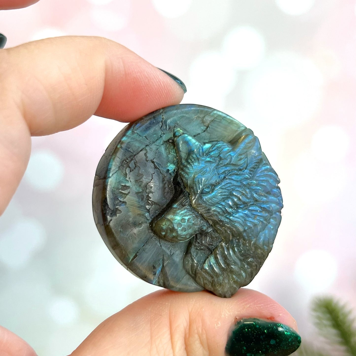 Labradorite Wolf Carved Crystal Cabochon