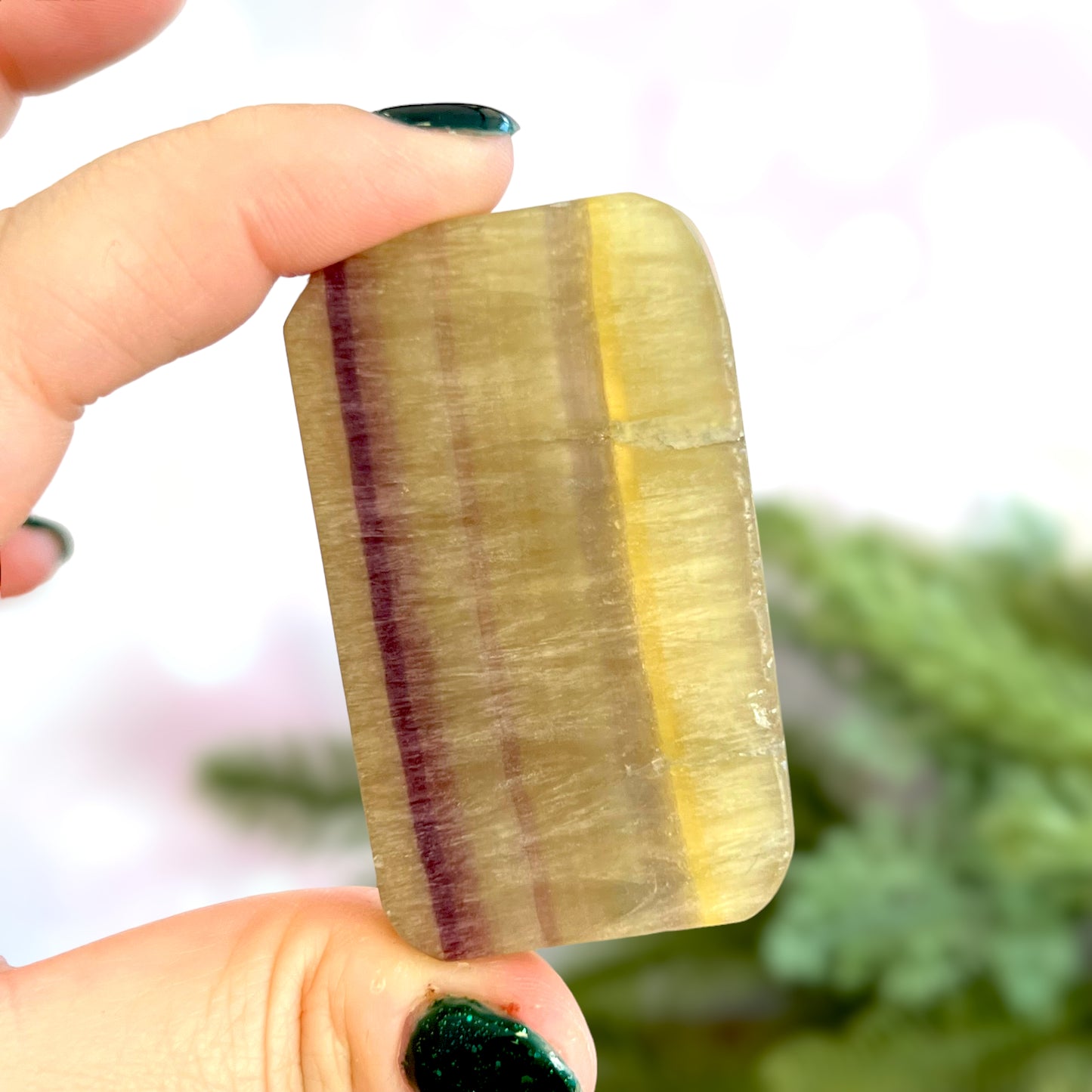 Yellow Fluorite Wolf Rectangle Carved Crystal Cabocho