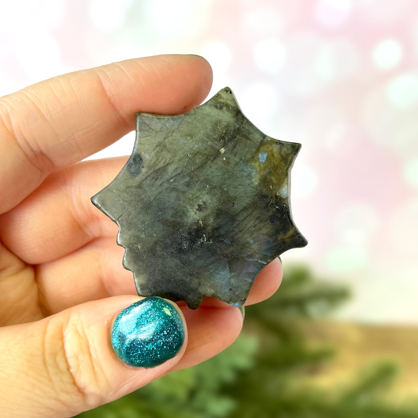 Labradorite Spider on Web Carved Crystal Caobchon
