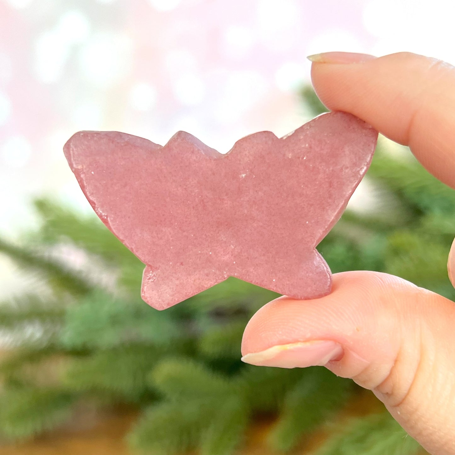 Strawberry Quartz Butterfly Carved Crystal Cabochon