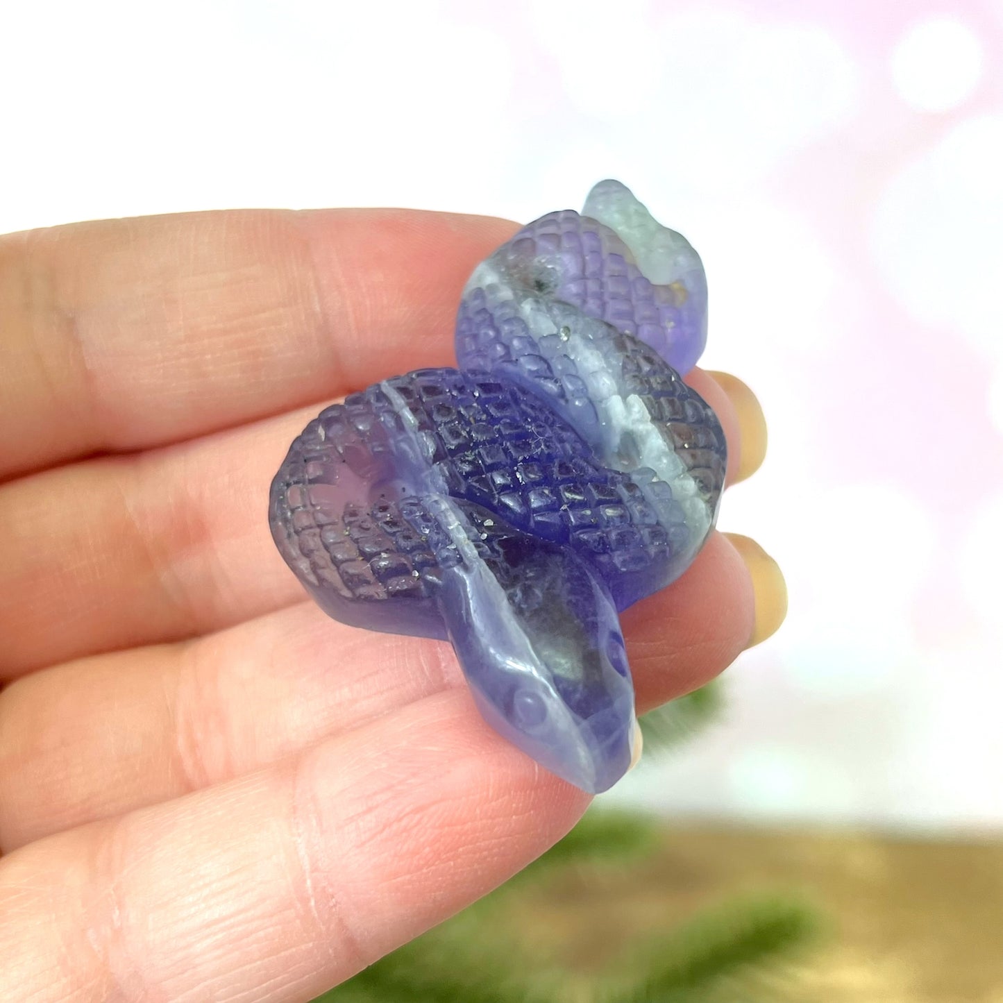 Rainbow Fluorite Snake Carved Crystal Cabochon