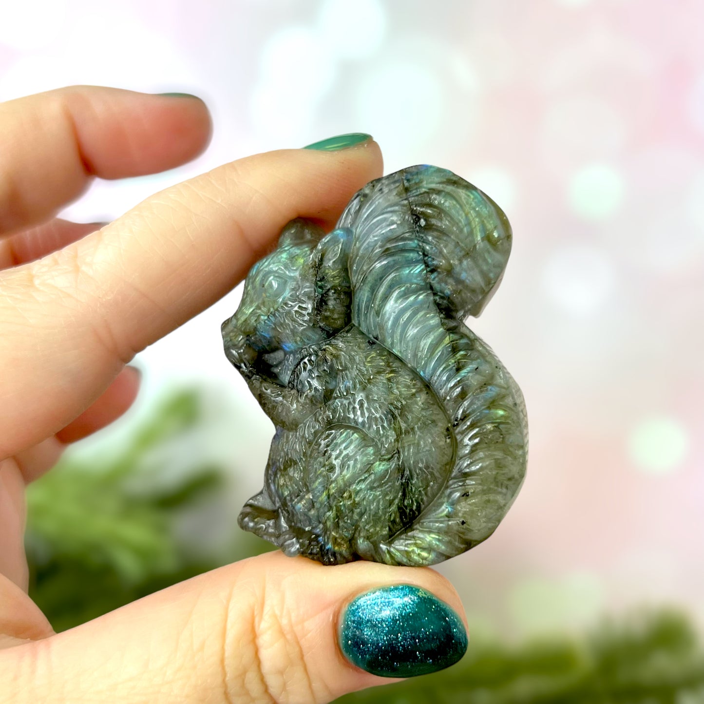 Labradorite Crystal Squirrel Carved Stone Cabochon