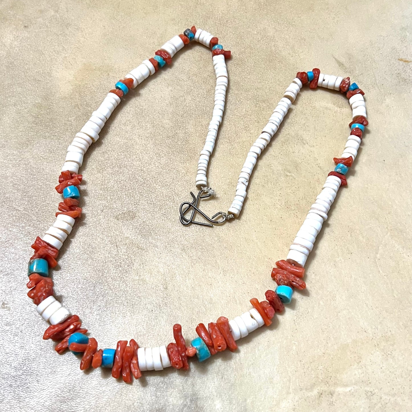 Vintage Native American Style Necklace - Bone, Turquoise, & Coral
