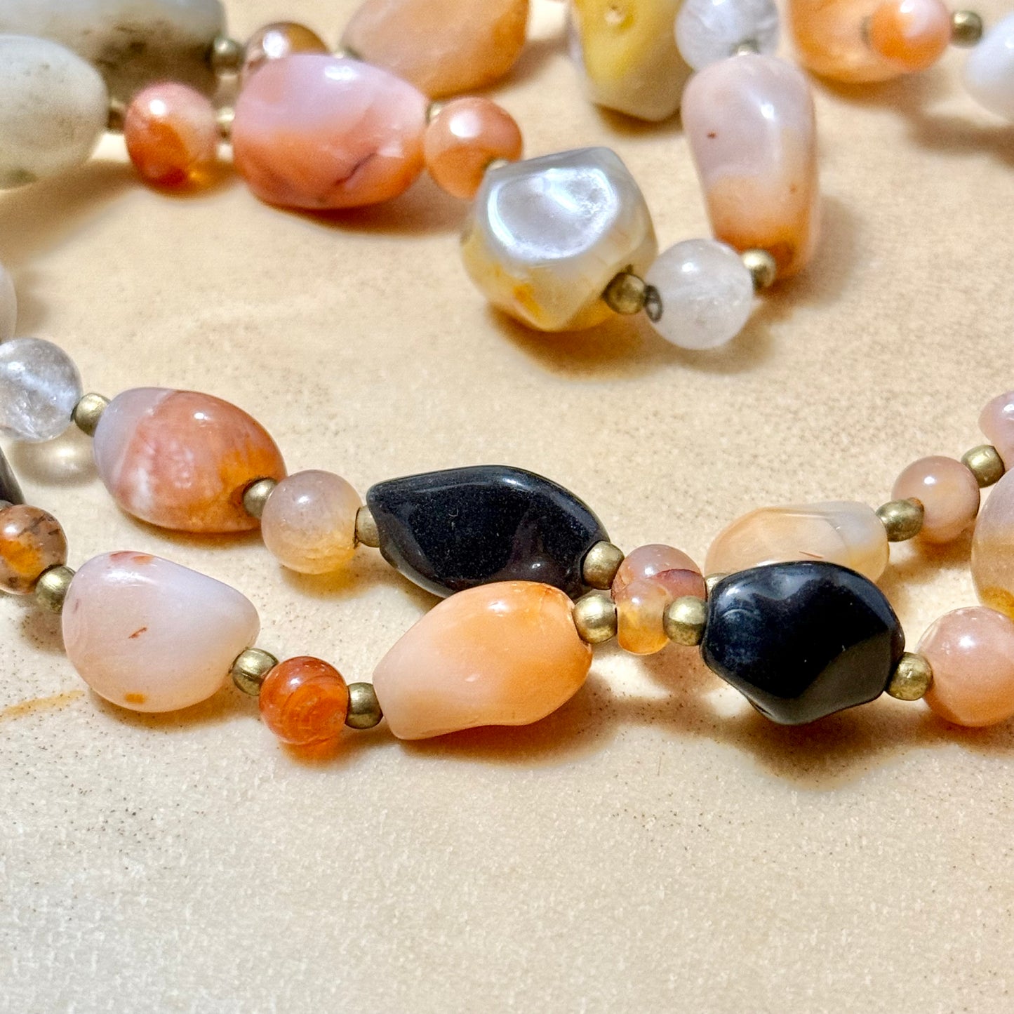 Vintage Beggars Beads Gemstone Necklace - Carnelian, Agate, & Jasper