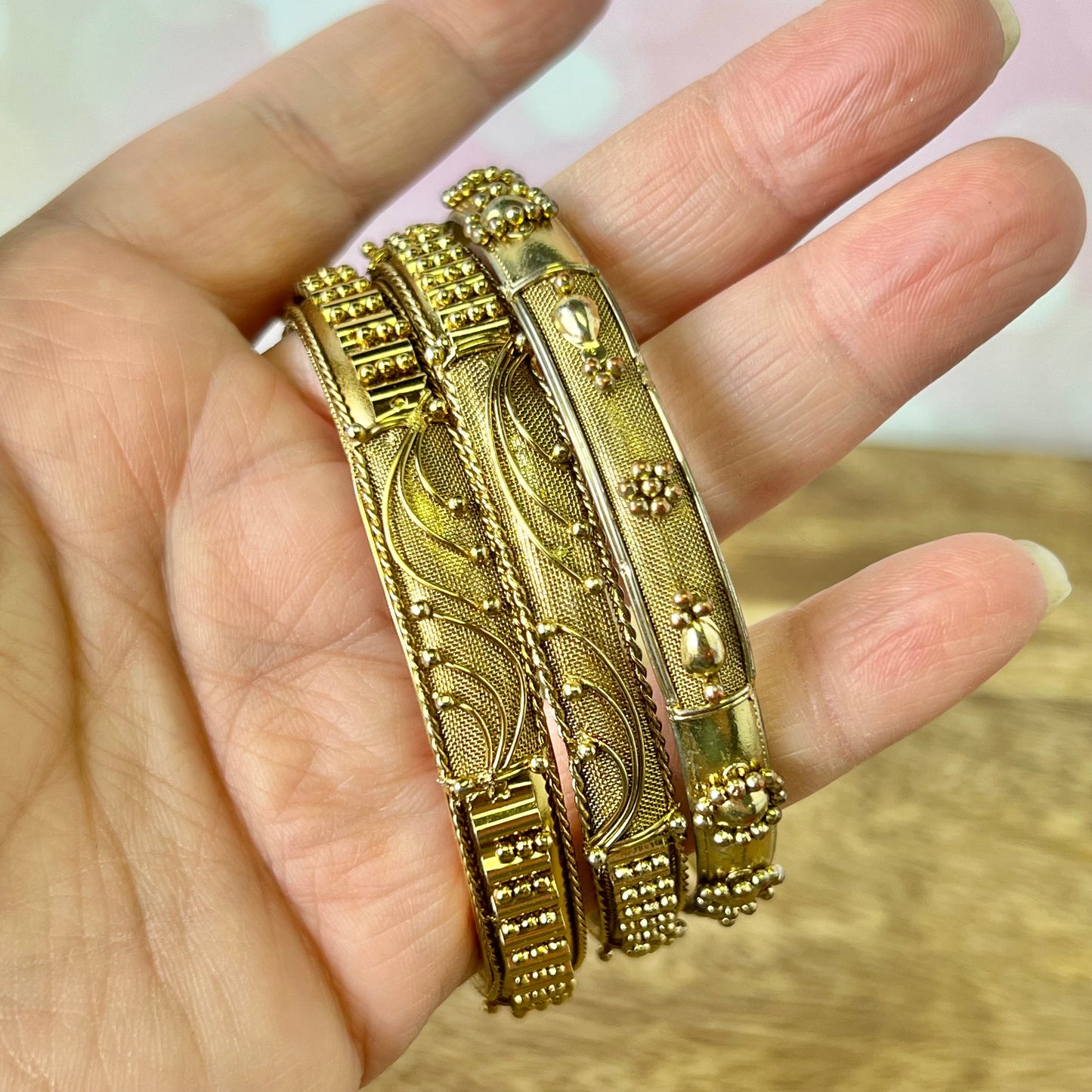 Vintage Gold Tone Bracelet Stack with 11 Textured Bangles