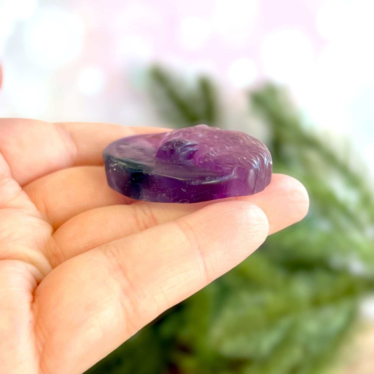 Purple Fluorite Wolf & Full Moon Carved Crystal Cabochon