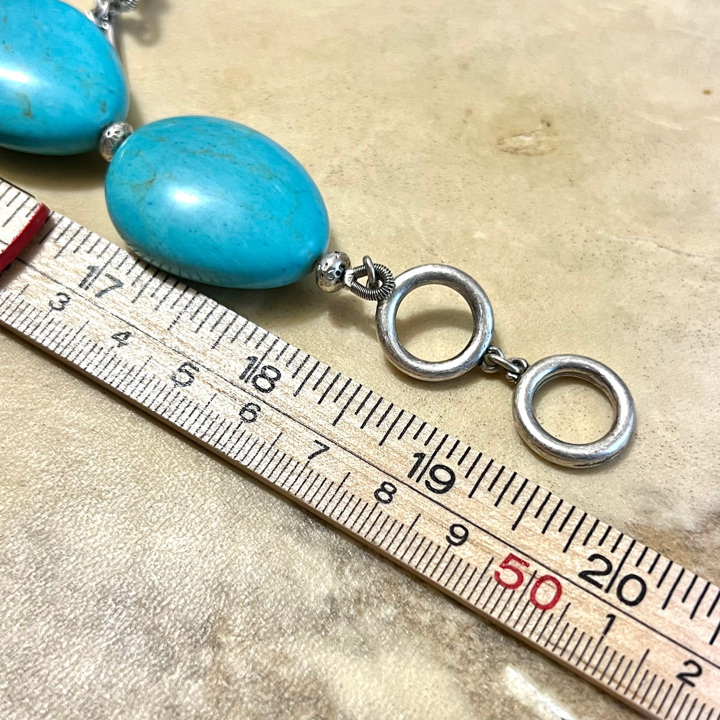 Magnesite Faux Turquoise Stone Vintage Beaded Necklace Stamped RIL