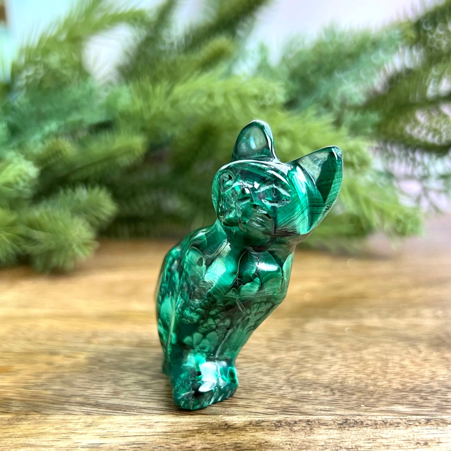 Malachite Cat Crystal Carving