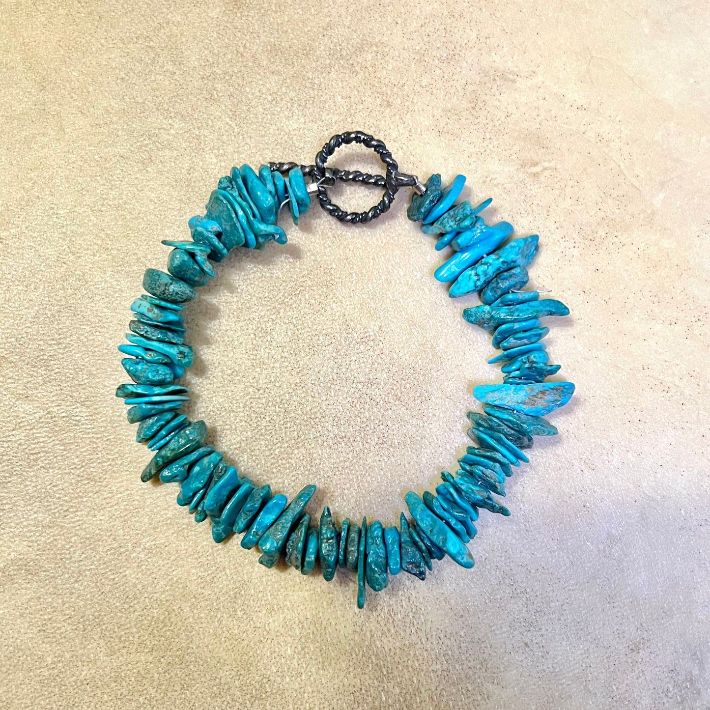 Vintage Genuine Turquoise Chip Bracelet with 925 Sterling Silver Toggle Clasp