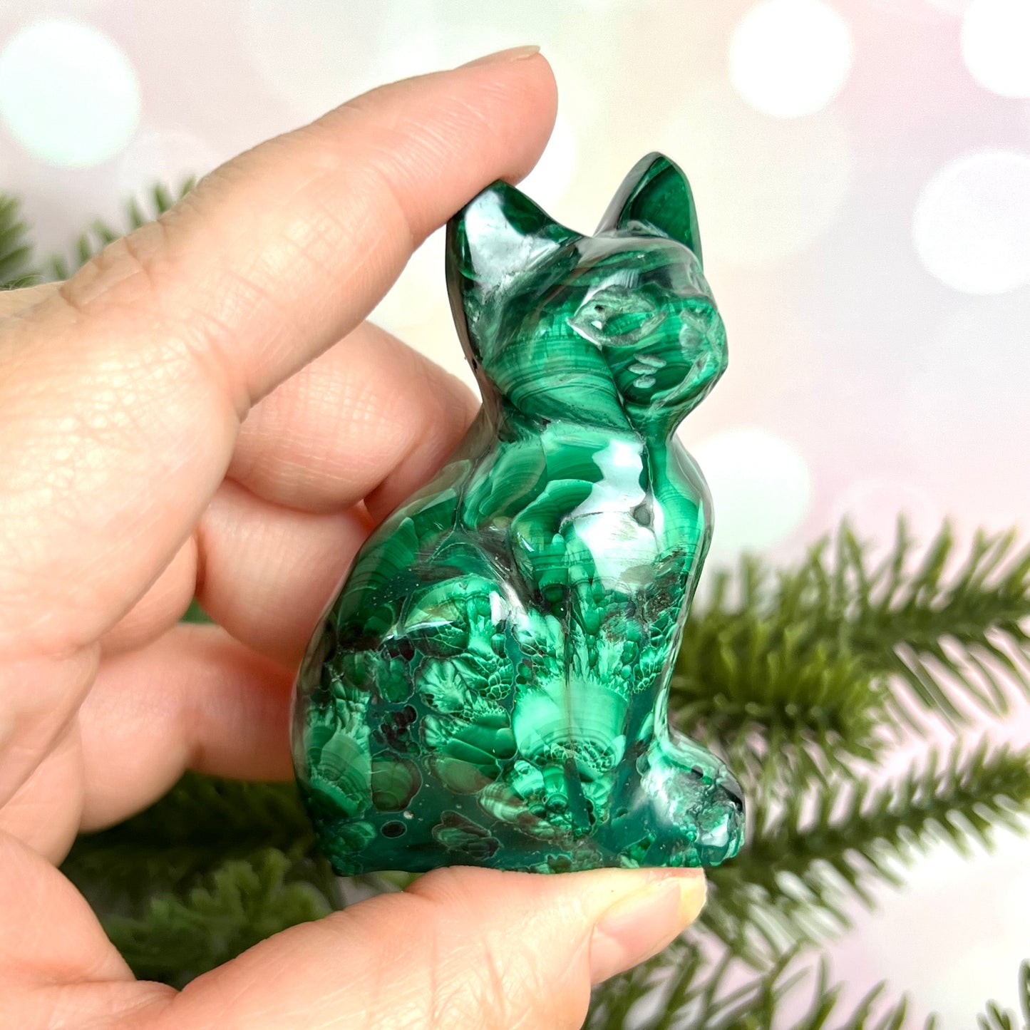 Malachite Cat Crystal Carving