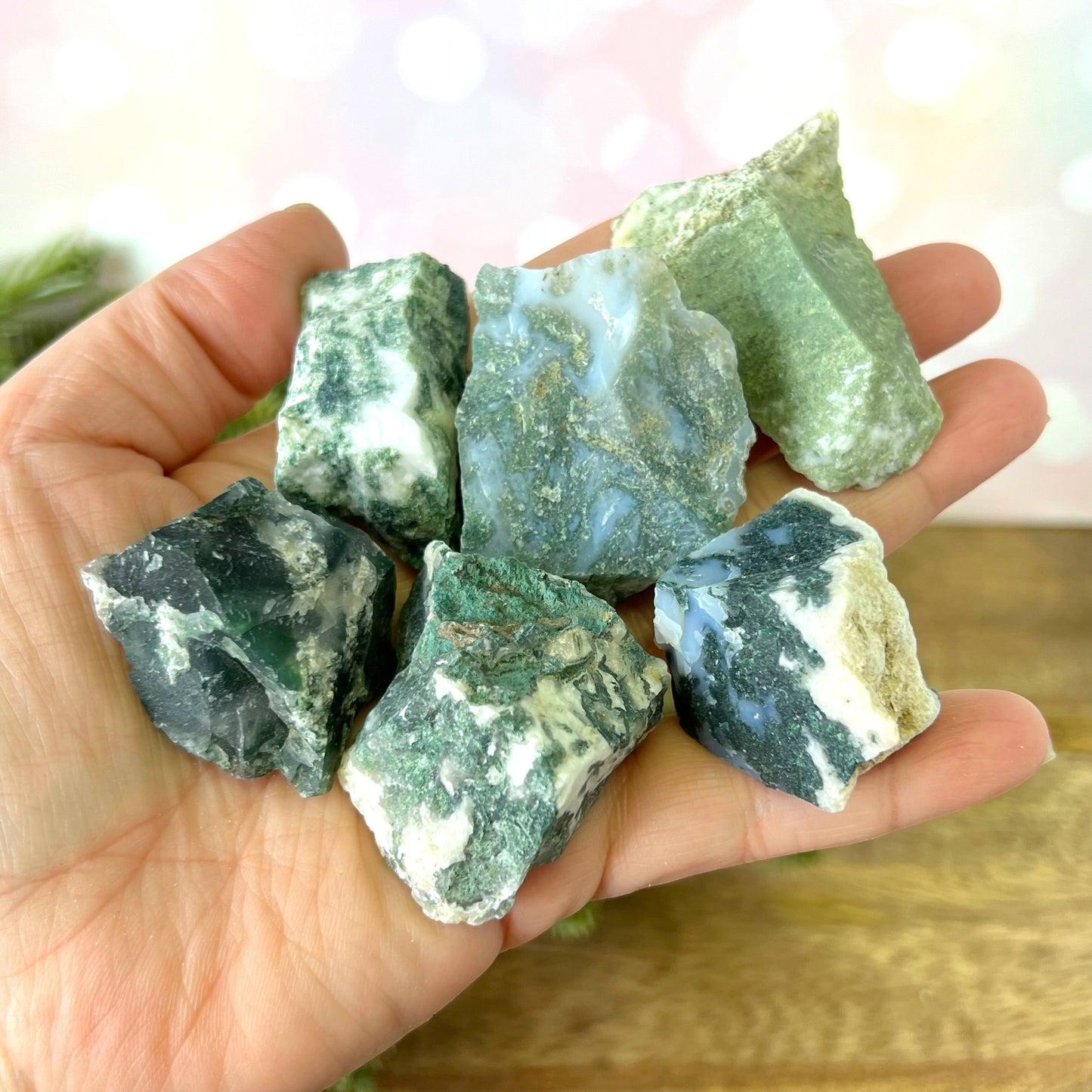 Moss Agate Raw Stone - You get 1