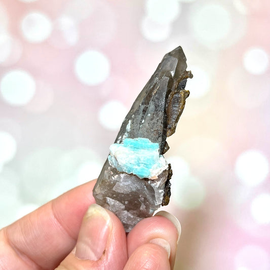 Smoky Quartz Crystal Point with Amazonite