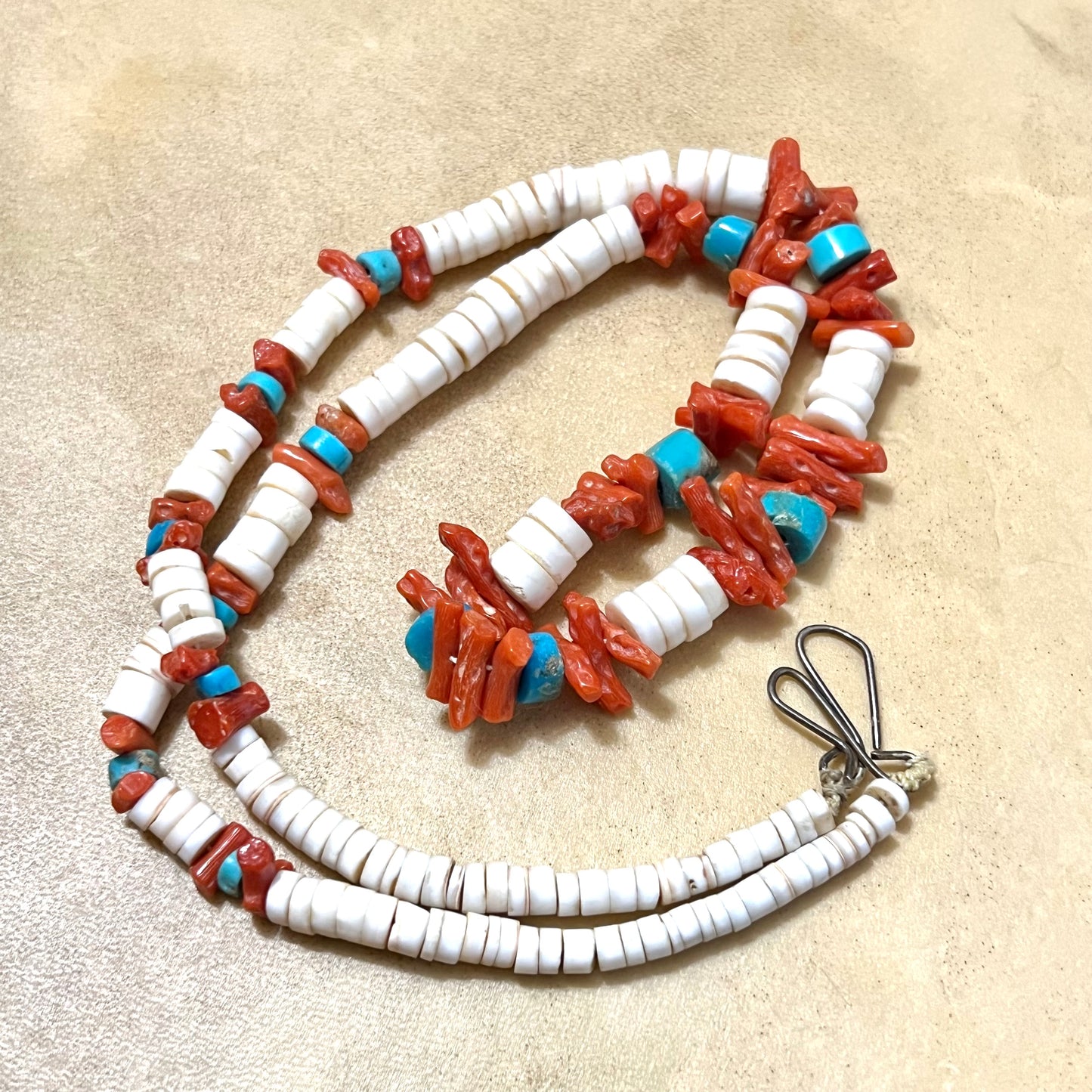 Vintage Native American Style Necklace - Bone, Turquoise, & Coral