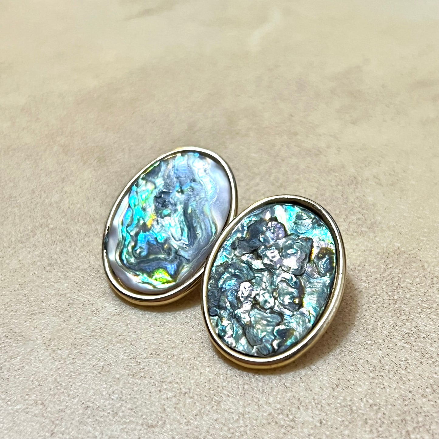 Gold Tone Vintage Oval Abalone Inlay Earrings