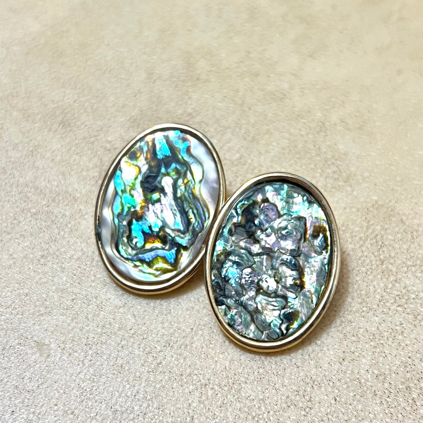 Gold Tone Vintage Oval Abalone Inlay Earrings