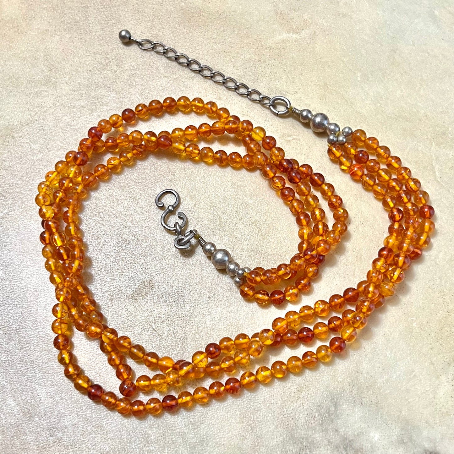 Round Baltic Amber Beaded Multi Strand Necklace - Vintage