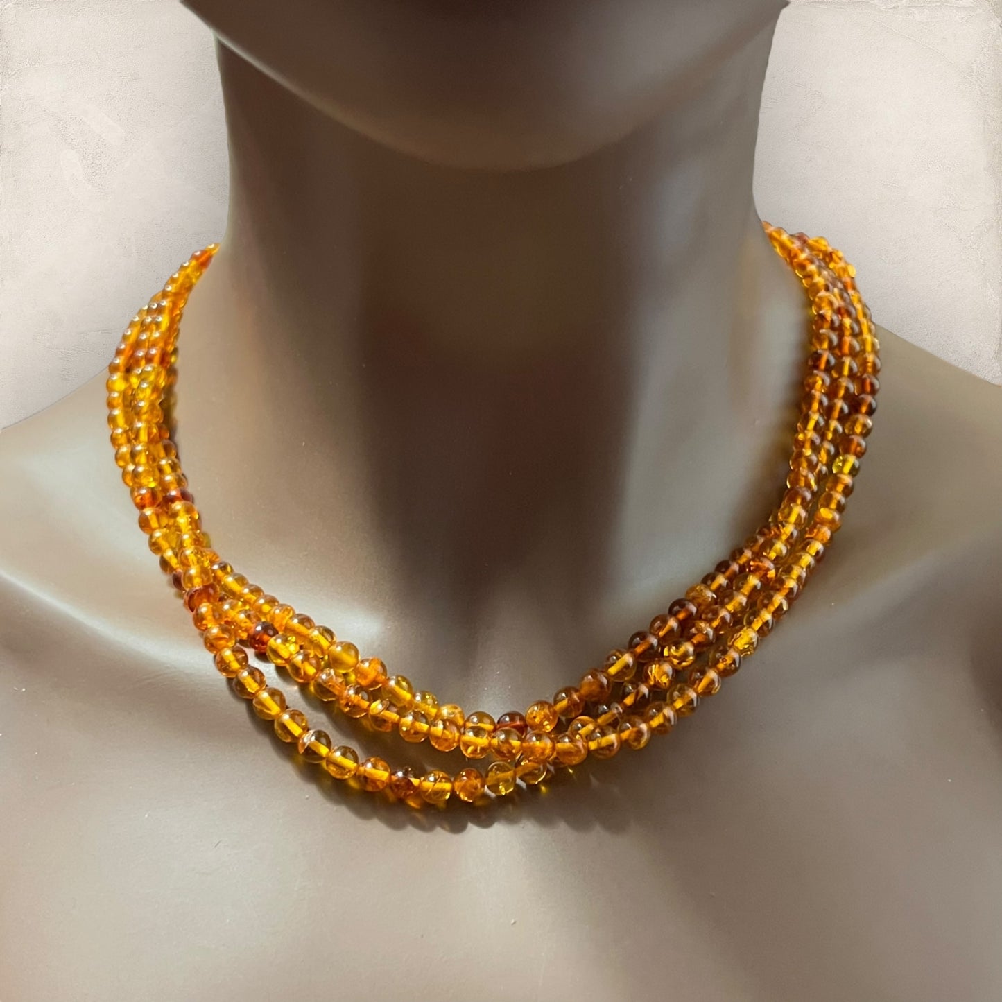 Round Baltic Amber Beaded Multi Strand Necklace - Vintage