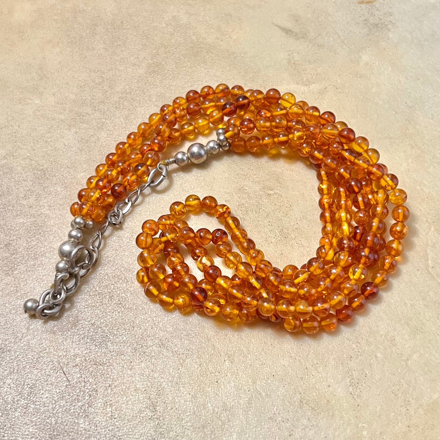 Round Baltic Amber Beaded Multi Strand Necklace - Vintage