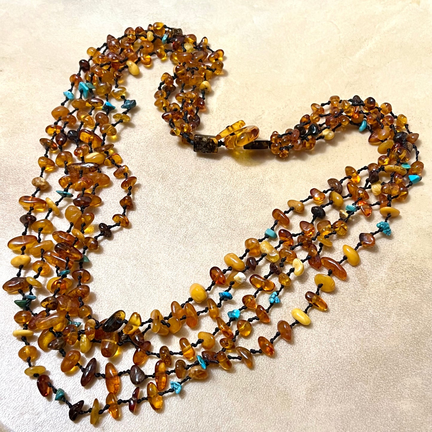 Amber Beaded Multi Strand Vintage Necklace